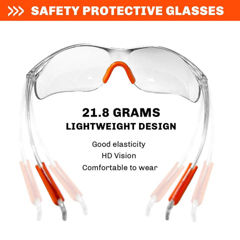 Orange Safety Glasses Set Of 12 For Men And Women, Clear Working Glasses And Goggles For Ultimate Eye Protection, shown with specs