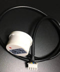 Non Contact Liquid Level Sensor for Tanks, Contactless Water Level Detector with Low and High Level Output, Smart Tank Monitoring System Delivers True Reading through Wall Thickness, shown with connector and cable on black background.