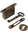 Vintage Brass Drawer Lock With Key For Cabinets And Desks, Antique Style Cabinet Door Latch in gold bronze finish.