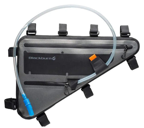 Side view of gray Outpost Elite Frame Bike Bag For Road And Mountain Frames Medium Short with dual external pockets and drain holes.