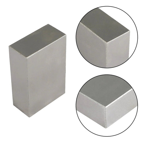 Front view of a 1x2x3 inch hardened steel machinist milling block with no holes.