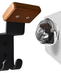 Heavy Duty Helmet Wall Mount Rack With Dual Key Hooks For Motorcycle Gear And Sports Helmets, Solid Wood And Powder Coated Steel shown