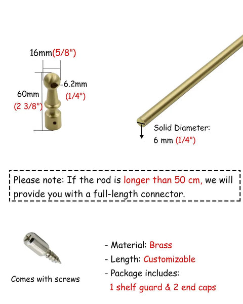 Beefed Up Brass Shelf Rails Kit For Bookcases, 6mm Heavy Duty Brass Rods, 76 Inch Spindle Brackets And Tipping Holders