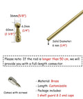 Diagram showing brass components of Unlacquered Brass Gallery Rails For Bookcases 5 Pack with measurements and screws.