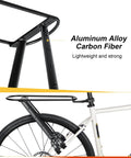 Sleek Carbon Fiber And Aluminum Rear Bike Rack For Mountain And Road Bikes Built Different To Haul Gear Reliably Every Time Without Extra Bulk Or Concerns, close-up of lightweight structure.