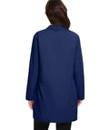 Back view of Women's Professional Lab Coat With 4 Button Front Long Sleeve Medical Coat With Three Pockets Navy Blue Sizes XS To XXL