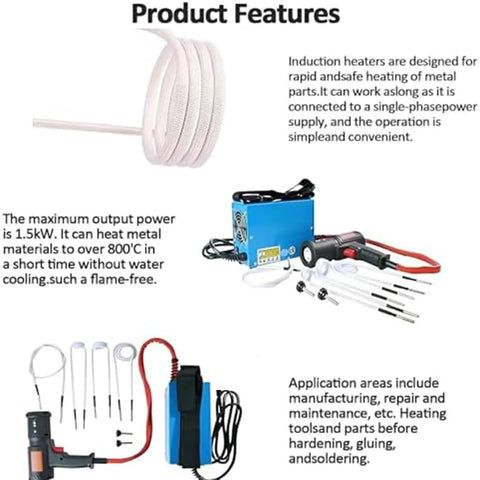 Handheld Electromagnetic Induction Heater 1500W Flameless Bolt Removal Tool with heating coil and accessories for metal parts.
