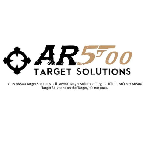 AR500 Target Solutions logo with slogan, related to Beefed-Up Heavy Duty Laser Cut Steel Target Plate For Rifle And Pistol Practice, 8 By 16 Inch Silhouette Target, Three Eighths Inch Thick, Durable Range Gear, Veteran Owned, Made In USA.