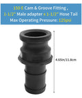Two Piece E-150 One And A Half Inch Camlock Coupling Kit with external threads, polypropylene fitting for industrial pipelines