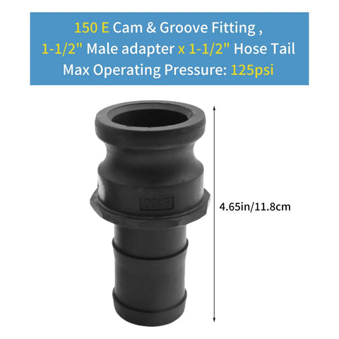 Two Piece E-150 One And A Half Inch Camlock Coupling Kit with external threads, polypropylene fitting for industrial pipelines