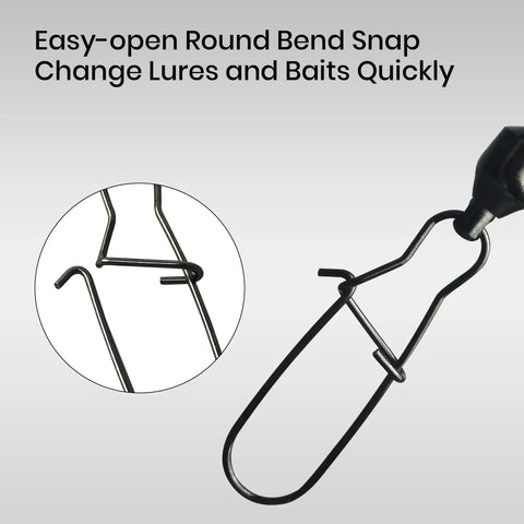 25 Pack High Strength Fishing Snap And Swivels Set With Six Stainless Steel Ball Bearings For 360 Degree Rotation And 33 Lb Test Tough As Nails Lure Action For Freshwater And Saltwater Use, close-up snap swivel