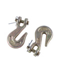 1/4 Inch Chain Hooks G70 Clevis Grab Hooks for crane trailer truck transport, zinc finish, rust resistant, two hooks flat lay