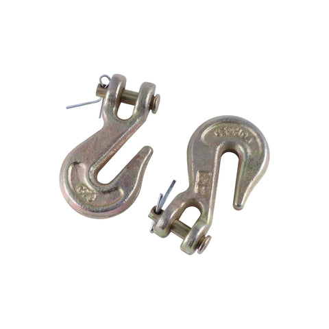 1/4 Inch Chain Hooks G70 Clevis Grab Hooks for crane trailer truck transport, zinc finish, rust resistant, two hooks flat lay