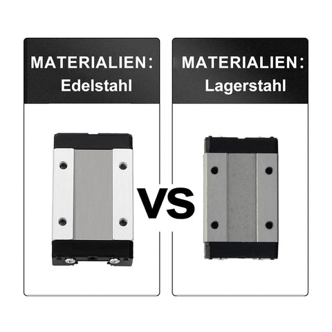 Comparison of stainless steel vs regular steel blocks for 350mm Linear Rail Guide With Stainless Steel Carriage Block For DIY 3D Printers And Makers Type H.