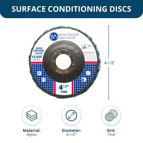 4-1/2 Inch Type 29 Surface Conditioning Flap Discs For Angle Grinders, 7/8 Inch Arbor, Fine Grit, 5 Pack For Blending, Grinding, Sanding And Polishing Metal