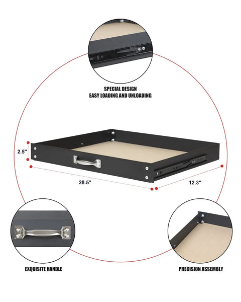 Drawer with dimensions for Beast Heavy Duty Workbench With Pegboard And Drawers For Garage And Home Workshop, 12.3x28.5 inches.