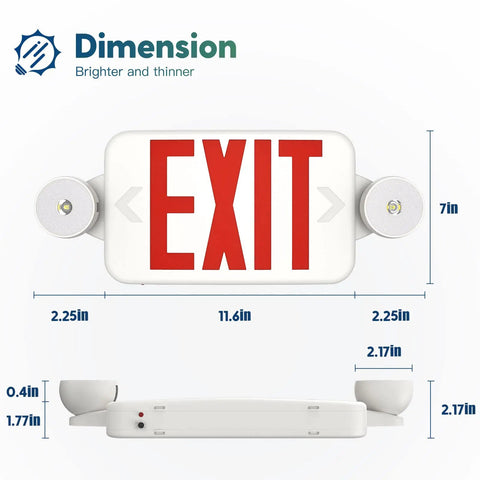 Two Pack Exit Sign With Emergency Lights And Battery Backup, LED Adjustable Head Emergency Lights For Business Use