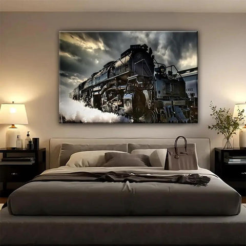 Bedroom with Dope Steam Locomotive In Motion Poster Wall Art Print Canvas Painting for Living Room or Office Decor