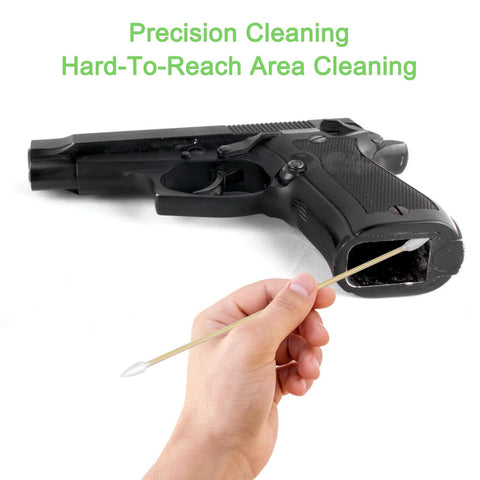 Using Double Pointed Cotton Swabs 200 Pcs Bamboo Sticks For Precision Cleaning in a gun barrel