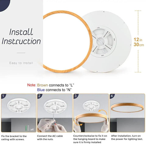 Installation guide for 12 Inch LED Flush Mount Ceiling Light Fixture Slim Low Profile Round Lamp Matte ABS 5000K