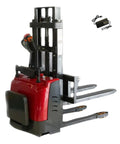 Heavy Duty Full Electric Pallet Stacker With 3300 Lb Capacity And 78 Inch Lift Height, Walk Behind Material Handler close-up view.