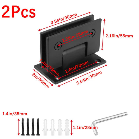 Two Pack 90 Degree Glass Shower Door Hinges For 8 To 12mm Tempered Glass, Built Tough Stainless Steel Hardware, Black Finish