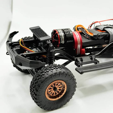 Side view of 2 In 1 ESC And Motor Micro FOC Brushless System For Axial SCX24 And AX24 Upgrades installed on RC crawler chassis