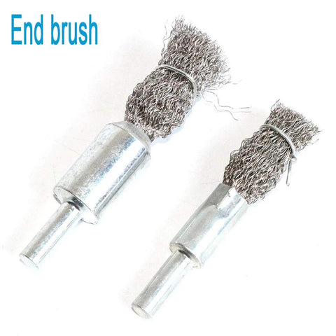 FPPO stainless steel wire wheel and crimped cup brush kit for drill, 0.0059 in wire diameter, 1/4 in shank, 7 pcs