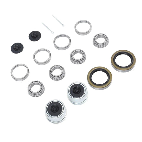 Trailer Axle Bearing Kit For Boat Trailers, 2 Sets 16 PCS, Wheel Bearings, Grease Seals And Dust Caps, Beefed Up Replacement For 1-1/16 In Axles, Handles 2000-2200 Lbs displayed on white background
