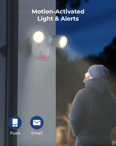 Plug In WiFi Outdoor Flood Light With 240 Degree Wide Angle, PIR Motion Sensor And Built In Siren lighting outdoor wall