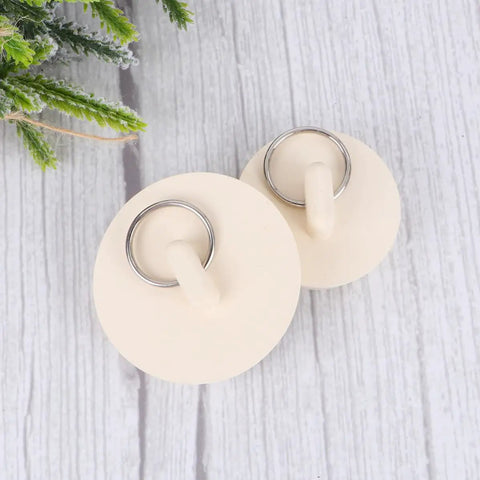 White Rubber Sink Stopper with Hanging Ring 4pcs for Bathtub Drains, round design with metal rings, suitable for kitchen and bathroom use.