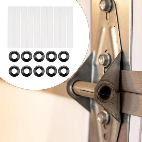Garage Door Hinge Quiet Roller Sleeves And Shaft Gaskets Kit For Smooth Tracks 80mm Length Replacement Hardware installed view