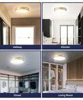 12 Inch LED Flush Mount Ceiling Light Two Pack Dimmable 24W 2400 Lumens installed in various rooms like hallway and kitchen