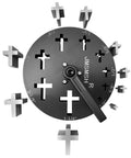Top view of Disc Cutter Cross Shape Set Of 9 Punches For Jewelry Making Pendant Forming Mold showing steel cross punches