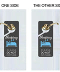 Sleeping Do Not Disturb Door Hanger Signs Black PVC Double Sided 9x4 Inch Two Pack for office, home, bathroom use on door handle