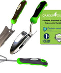 3 Piece Heavy Duty Stainless Steel Garden Tool Set Featuring Trowel Transplanter And Cultivator with ergonomic comfort grips
