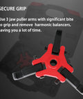 Adjustable 3 Jaw Harmonic Balancer Puller Tool Kit with 24 mm drive, red puller, and black arms for engine damper removal.