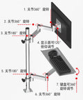 Premium Grade Rock Solid Articulating Monitor And Keyboard Mounting Tray featuring dual pivot arms, showcasing adjustable monitor and keyboard setup.