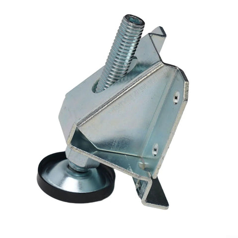 Close-up of a 4 Pack Adjustable Cabinet Leveling Feet Steel Furniture Leg Levelers with lock nut, shown at an angle.