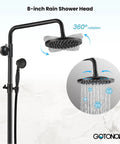 Oil Rubbed Bronze Shower Faucet Set With 8-Inch Rainfall Head, Handheld Sprayer, wall mount, showing 360-degree rotation