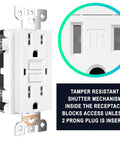 15 Amp GFCI Outlet With LED Indicator Tamper Resistant Safe Indoor Outdoor Receptacle close-up view and mechanism detail