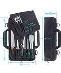 Open view of Durable Knife Bag With Protective Pouch Multipurpose Oxford Storage Case holding assorted knives and cutlery.