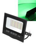Onythral LED Flood Light, 50W, black housing, bright RGB lighting, showcasing wires and IP66 rating.