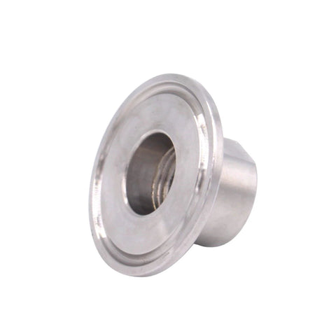 DERNORD stainless steel 1.5-inch sanitary tri-clamp to 1/2-inch NPT female adapter, angled side view