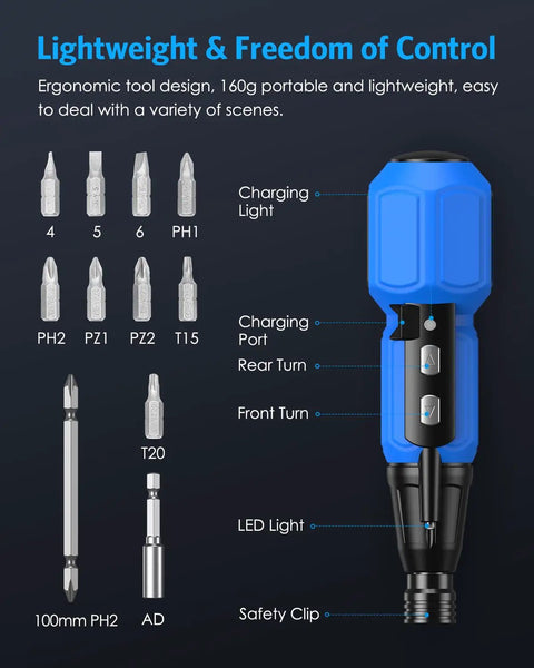 2 In 1 Cordless Electric Screwdriver With LED Light And USB Charging, Portable Handy Home DIY Tool Kit with bits and functions