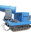 Heavy Duty Crawler Spray Vehicle With Remote Control Tracked Sprayer For Agricultural Crop Dusting And Orchard Pesticide Application Easy To Maneuver On Rough Terrain Reliable Performance on solid tracks with blue chassis and spraying nozzle.