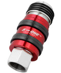 Five In One Universal Safety Exhaust Quick Connect Industrial Coupler For Pro Grade Air Tools With One Quarter Inch Body And Three Eighths Inch MNPT