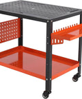 36 By 24 Inch Steel Welding Table With Heavy Duty Frame And 1200 Pound Capacity, Portable Rolling Workbench with tool trays