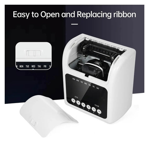 No Sweat Electronic Time Clock For Employee Attendance With Secure Passcode Lock And Bulk Time Cards, revealing easy-open ribbon compartment.