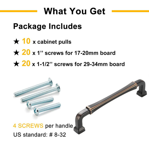 10 Pack 3 Inch Oil Rubbed Bronze Cabinet Pulls With Bronze Brushed Finish showing included screws for installation